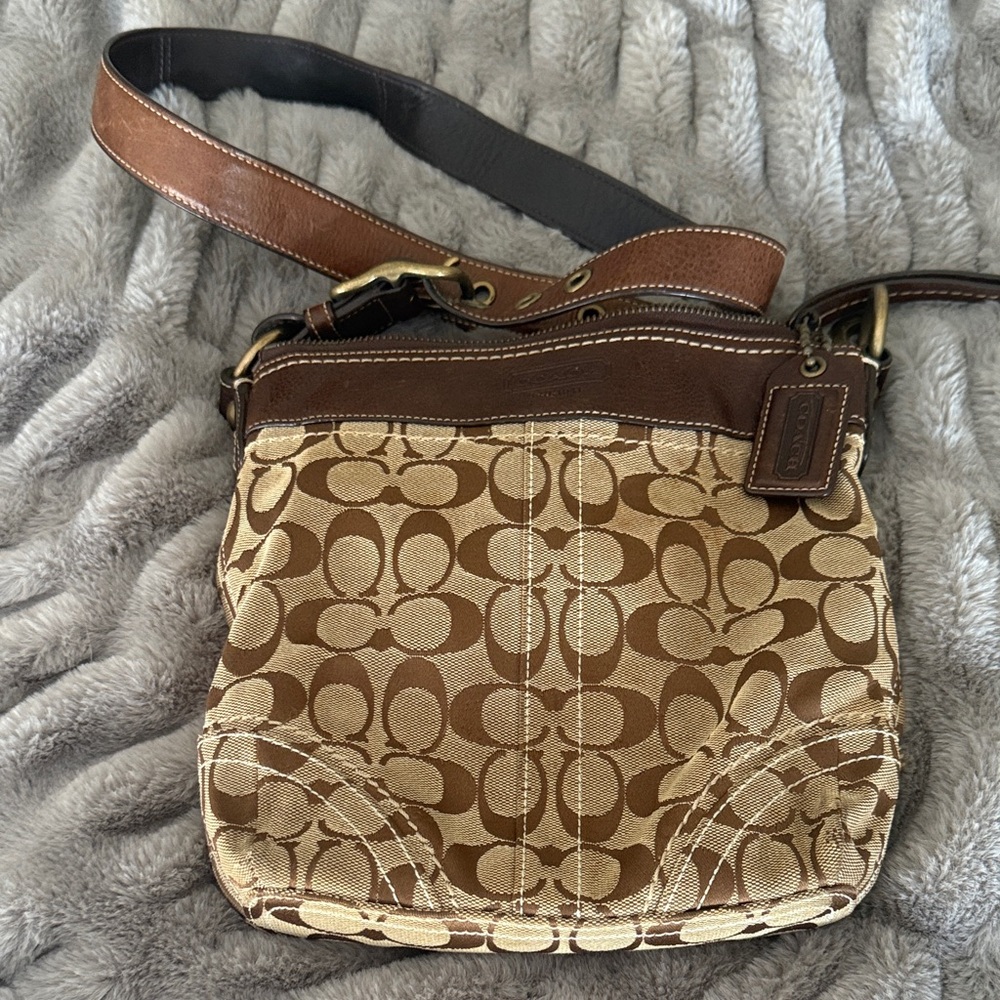 Coach Tan and Brown Signature Crossbody